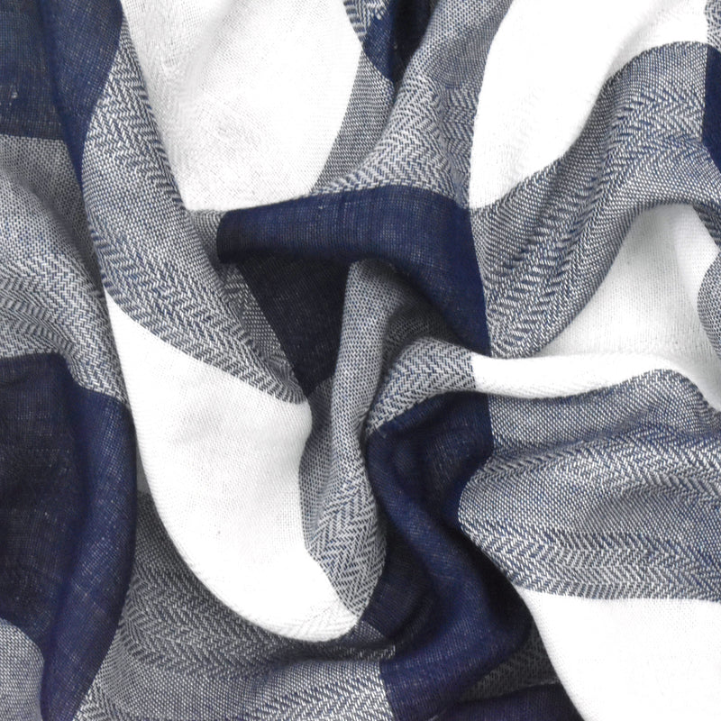 Navy Blue-Basic White Check Double Weave Gauze Woven Fabric