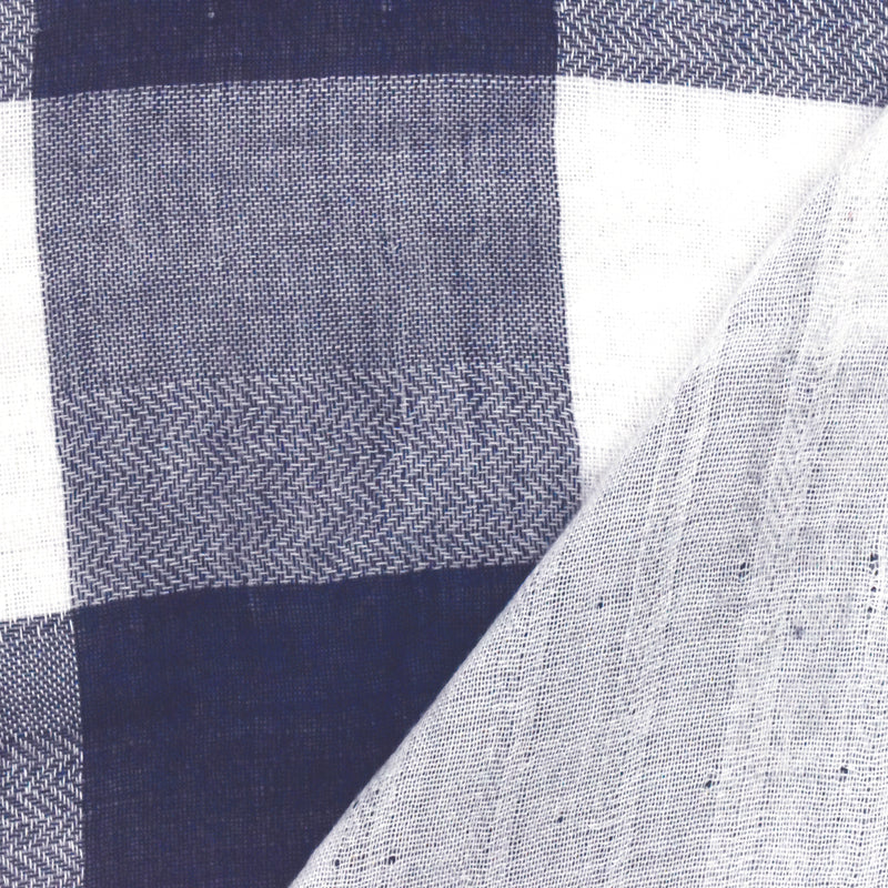 Navy Blue-Basic White Check Double Weave Gauze Woven Fabric