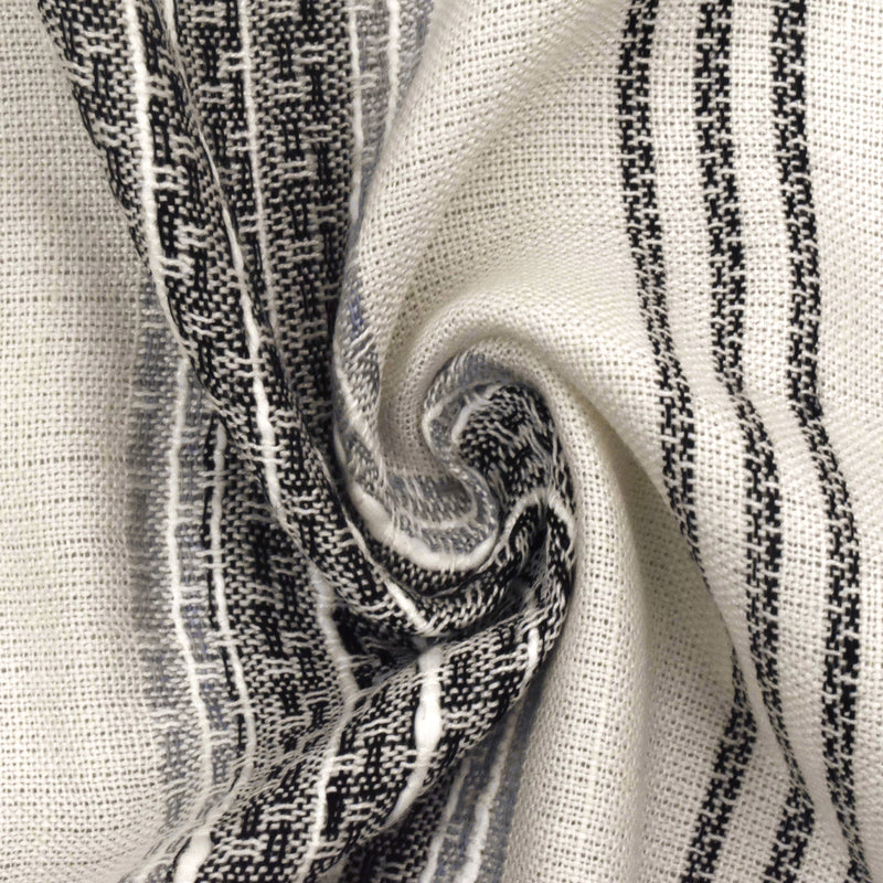 Ivory-Black-Multi Striped Cotton-Linen Blend Shirting Fabric