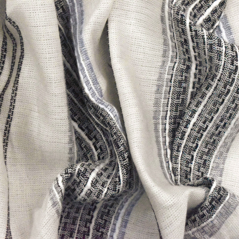Ivory-Black-Multi Striped Cotton-Linen Blend Shirting Fabric