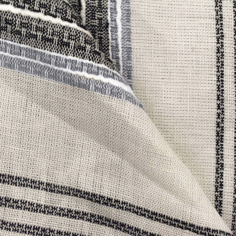 Ivory-Black-Multi Striped Cotton-Linen Blend Shirting Fabric