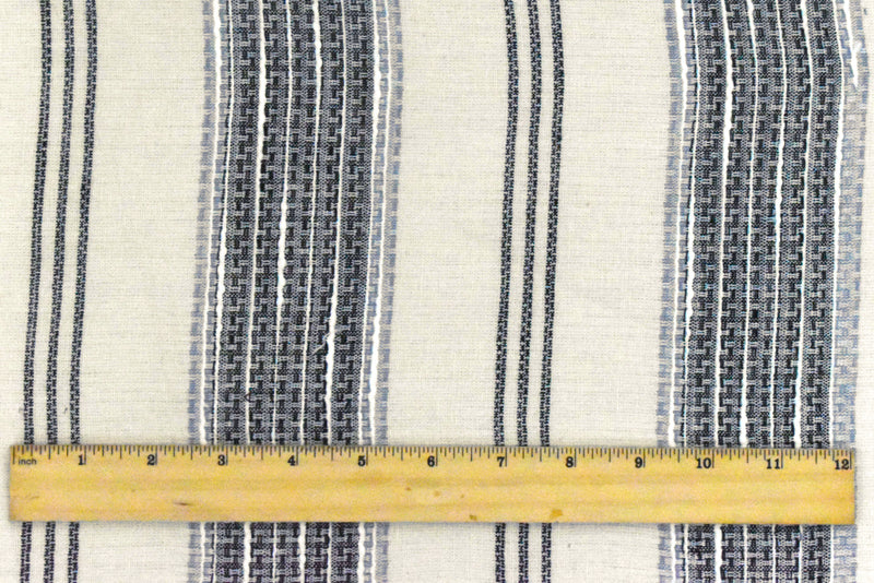 Ivory-Black-Multi Striped Cotton-Linen Blend Shirting Fabric