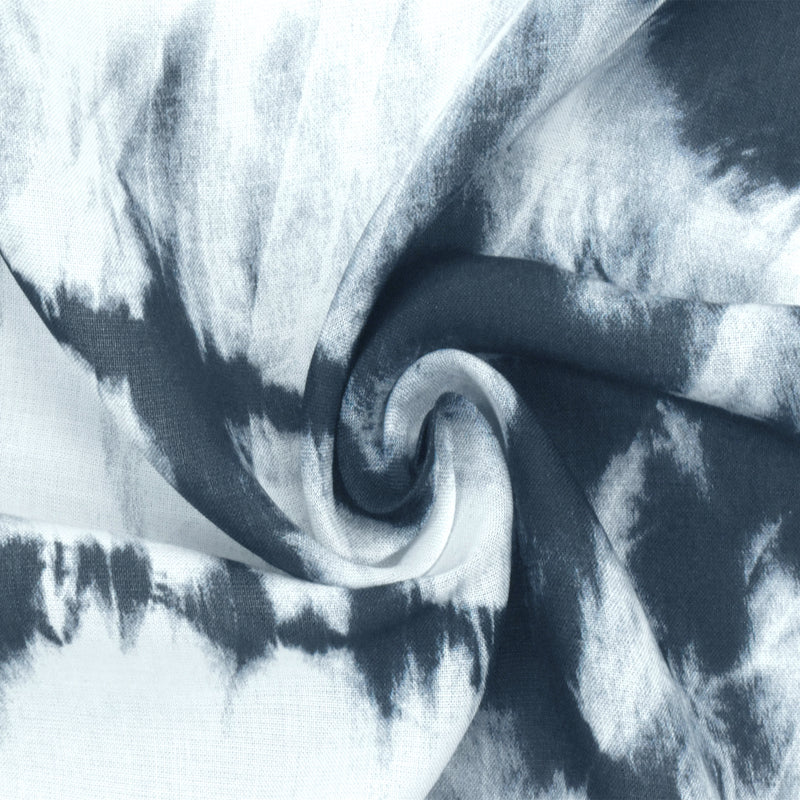 Deepest Ink Blue-White-Water Ink Blue Tie Dye Printed Batiste Fabric