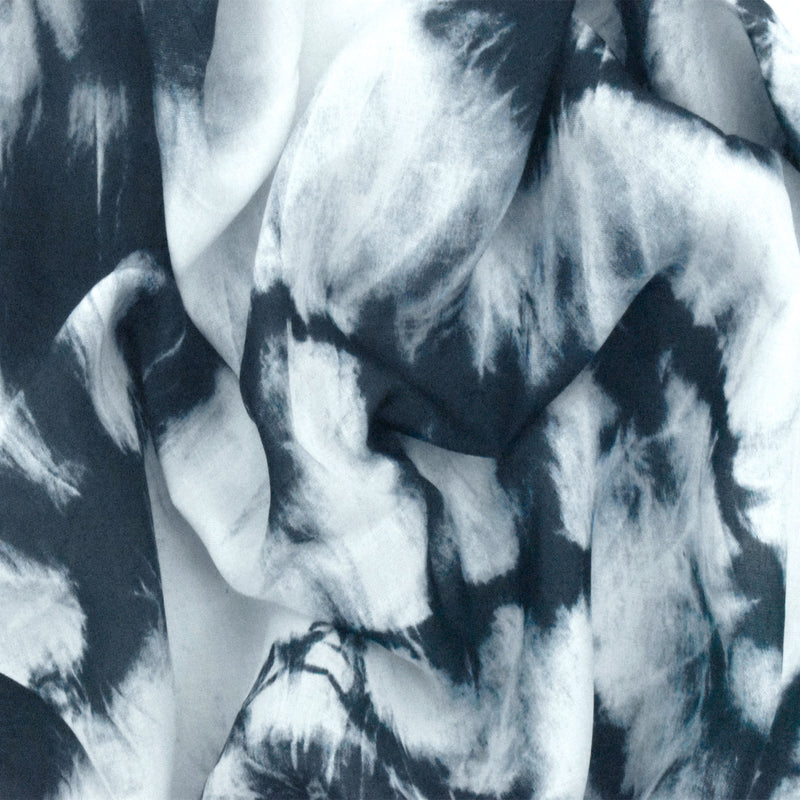 Deepest Ink Blue-White-Water Ink Blue Tie Dye Printed Batiste Fabric
