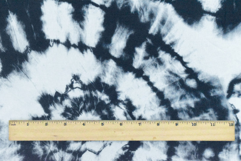 Deepest Ink Blue-White-Water Ink Blue Tie Dye Printed Batiste Fabric
