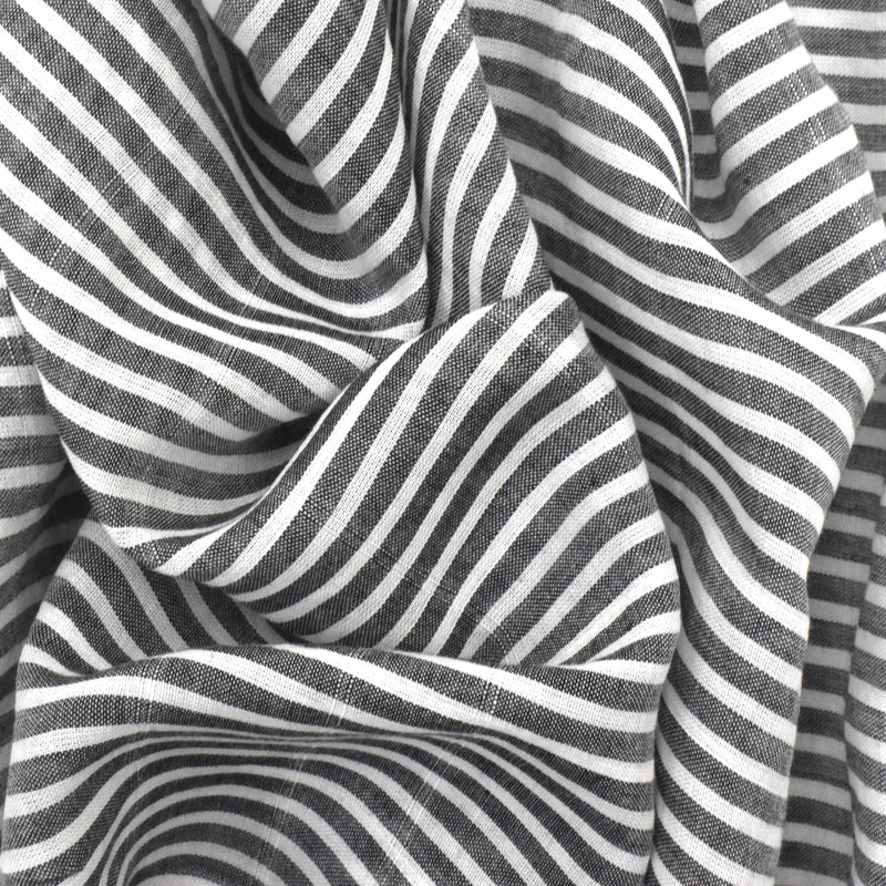 Charcoal Gray-White Striped Slub Rayon Lawn Fabric