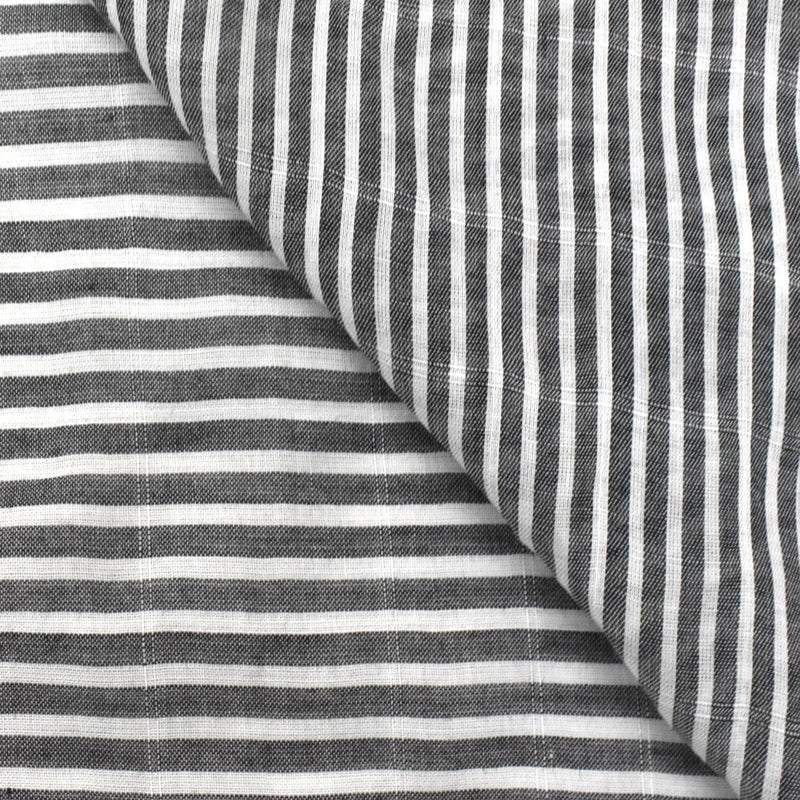 Charcoal Gray-White Striped Slub Rayon Lawn Fabric