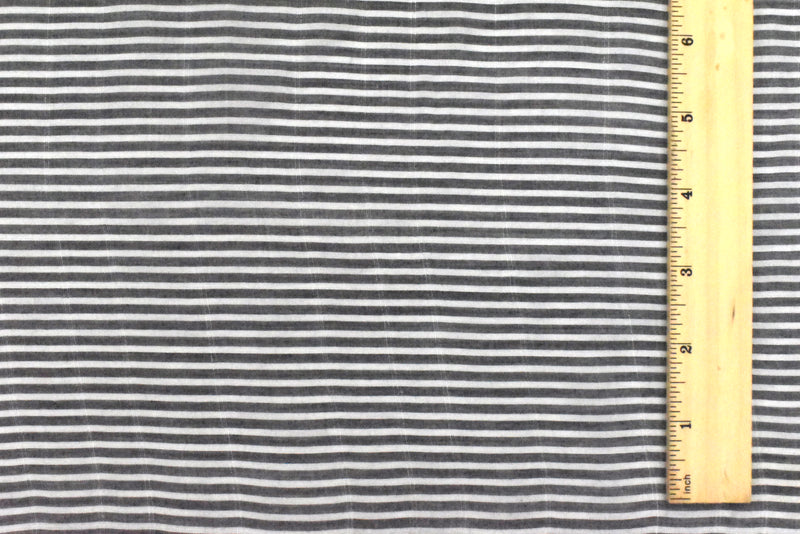 Charcoal Gray-White Striped Slub Rayon Lawn Fabric