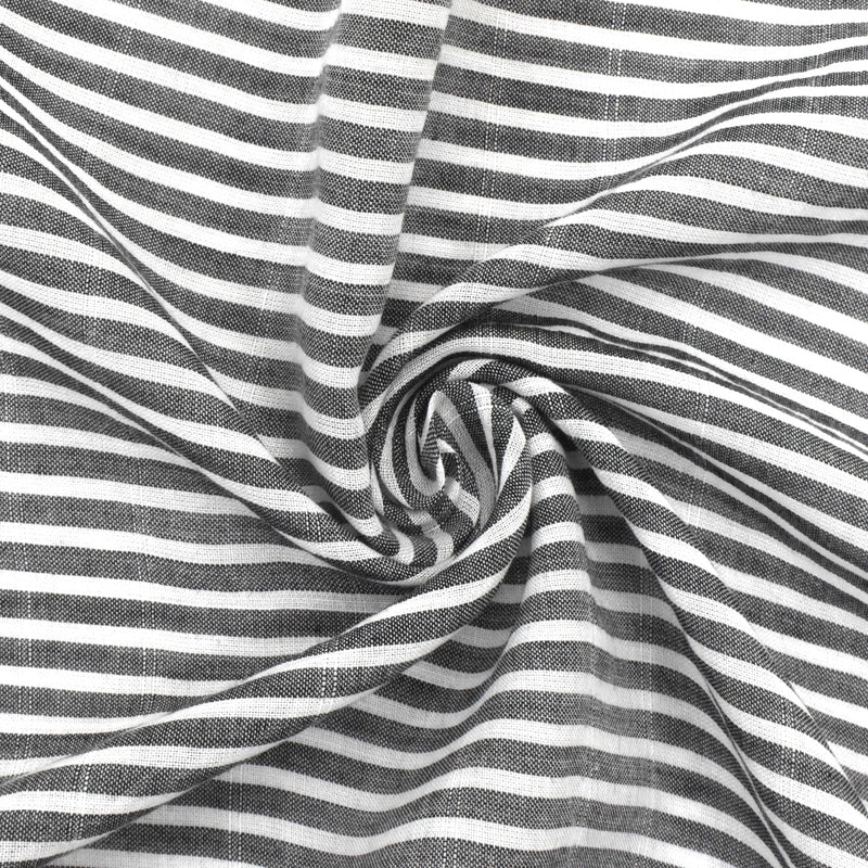 Charcoal Gray-White Striped Slub Rayon Lawn Fabric