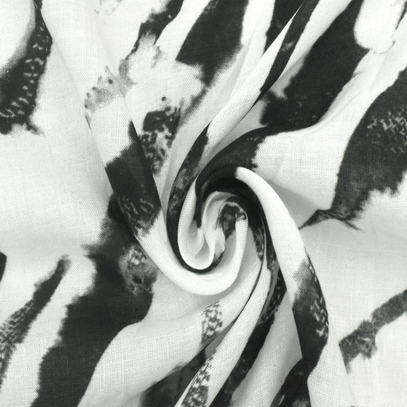 3 3/4 YD PC-Panda White-Black-Gray Cotton Rayon Zebra Printed Lawn Fabric