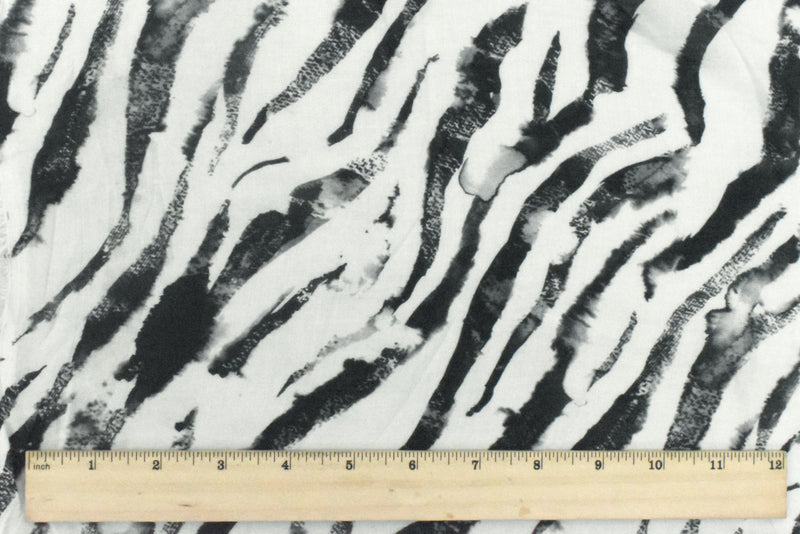 3 3/4 YD PC-Panda White-Black-Gray Cotton Rayon Zebra Printed Lawn Fabric