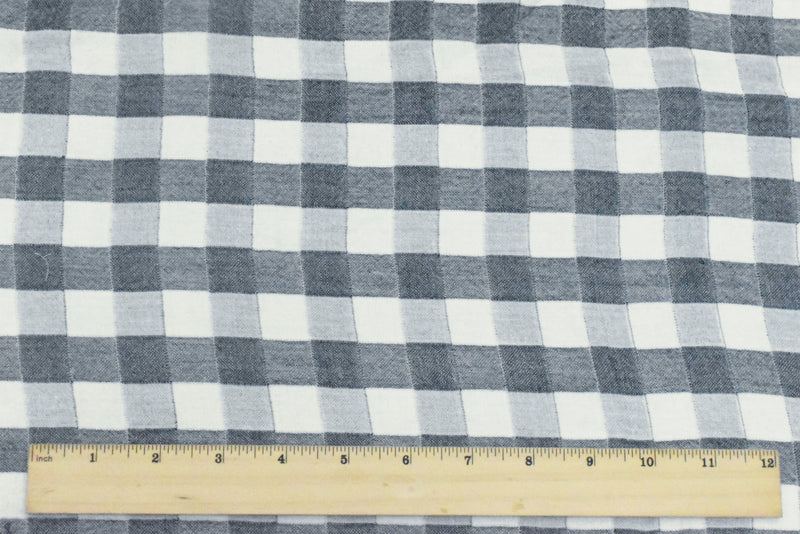 Classic White-Navy Blue Check Rayon-Tencel Double Weave Fabric