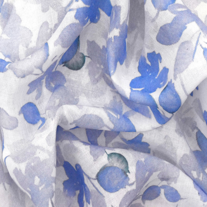 Water Blue-Multi Cotton Floral Printed Lawn Woven Fabric