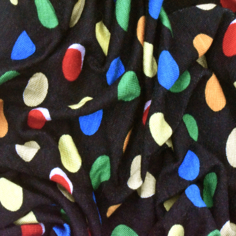2 1/2 YD PC-Pitch Black-Multi Dot Printed Stretch Jersey Knit Fabric