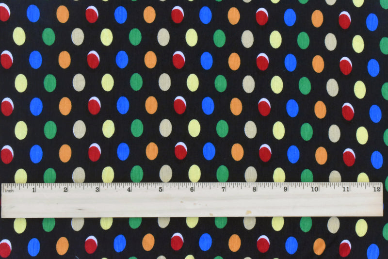 2 1/2 YD PC-Pitch Black-Multi Dot Printed Stretch Jersey Knit Fabric