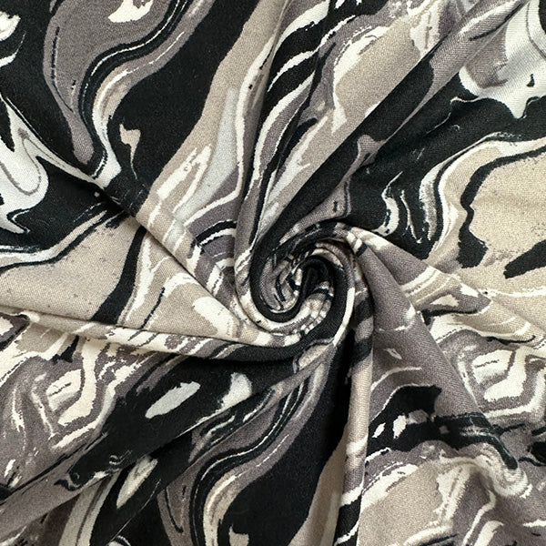 Gray Multi Marbled Print Double Brushed Jersey Knit Fabric
