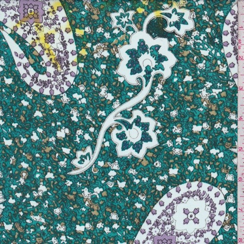 Green/Multi Paisley Garden Printed Crepe Faille Fabric