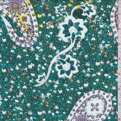 Green/Multi Paisley Garden Printed Crepe Faille Fabric