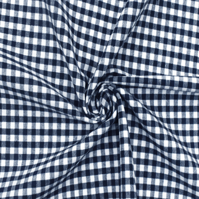 Classic Navy-White Stretch Cotton Gingham Fabric