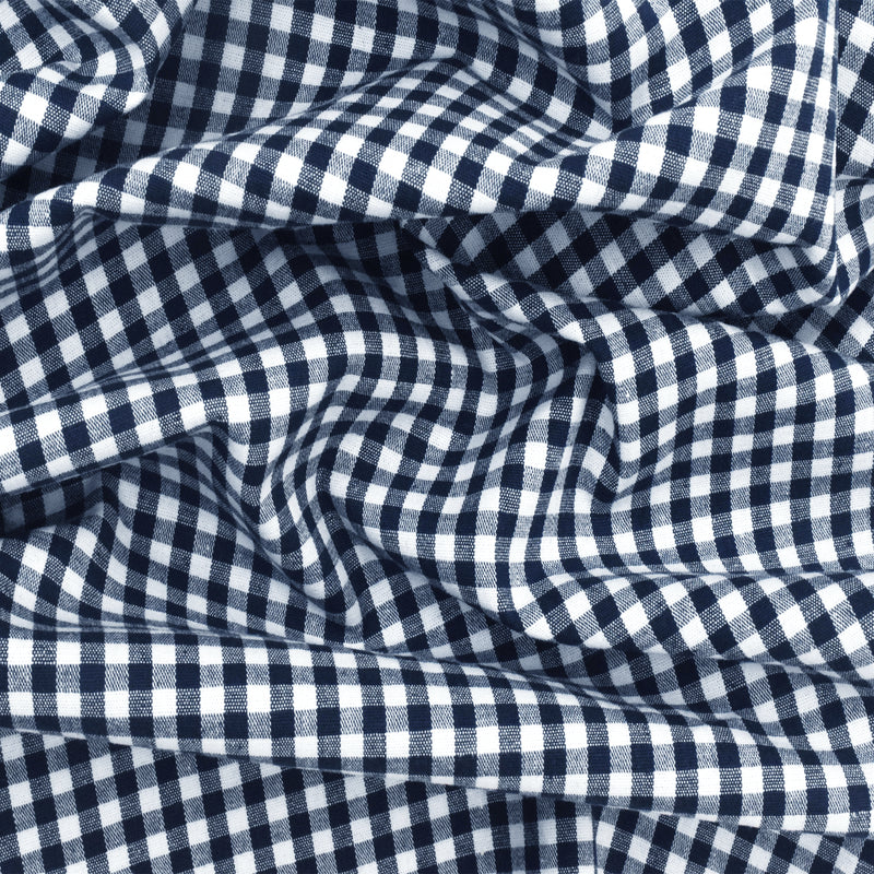 Classic Navy-White Stretch Cotton Gingham Fabric