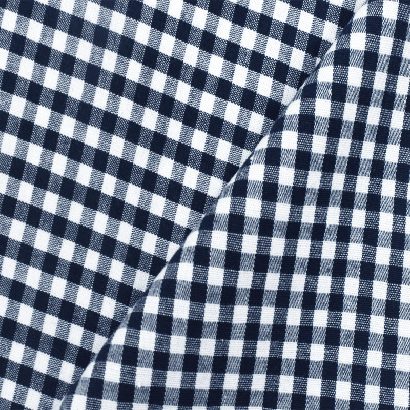 Classic Navy-White Stretch Cotton Gingham Fabric
