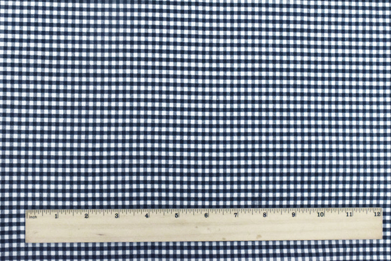 Classic Navy-White Stretch Cotton Gingham Fabric