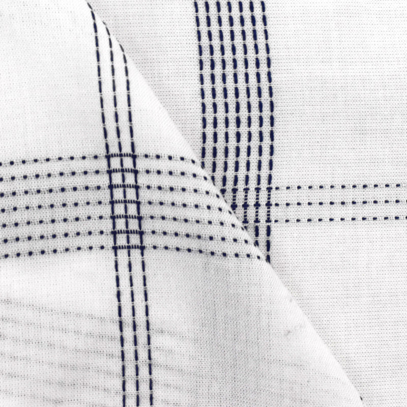 Deep Blue-White Rayon Blend Stitched Plaid Lawn Fabric