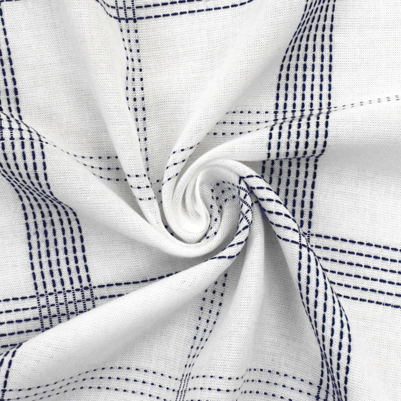 Deep Blue-White Rayon Blend Stitched Plaid Lawn Fabric