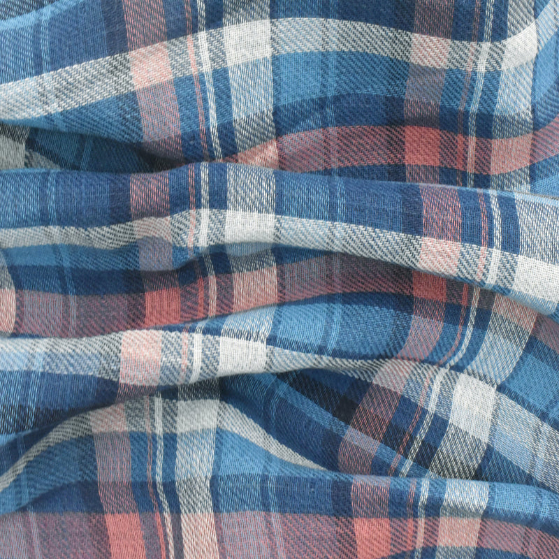 Tropical Pink-Blue Multi Plaid Grid Double Woven Voile Fabric