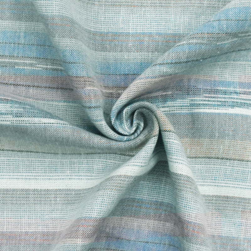 Faded Blue-Orange-Multi Striped Cotton Shirting Fabric
