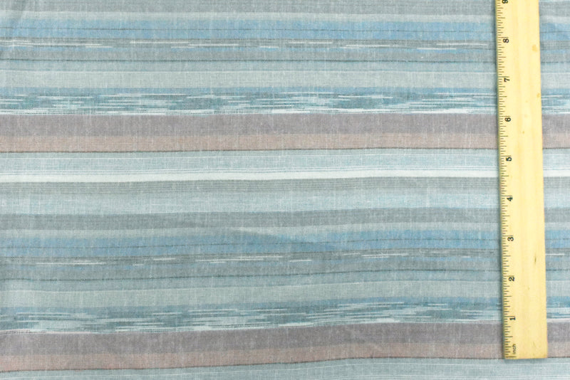 Faded Blue-Orange-Multi Striped Cotton Shirting Fabric