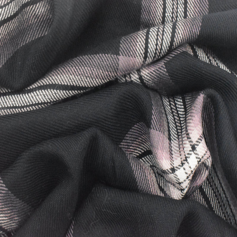 Basic Black-Pink-Multi Plaid Pattern Twill Woven Fabric