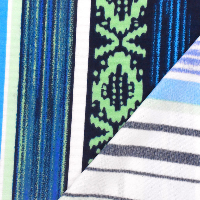 3 YD PC-Deep Ink Blue-Multi Stripe Aztec Printed Stretch Activewear Knit Fabric