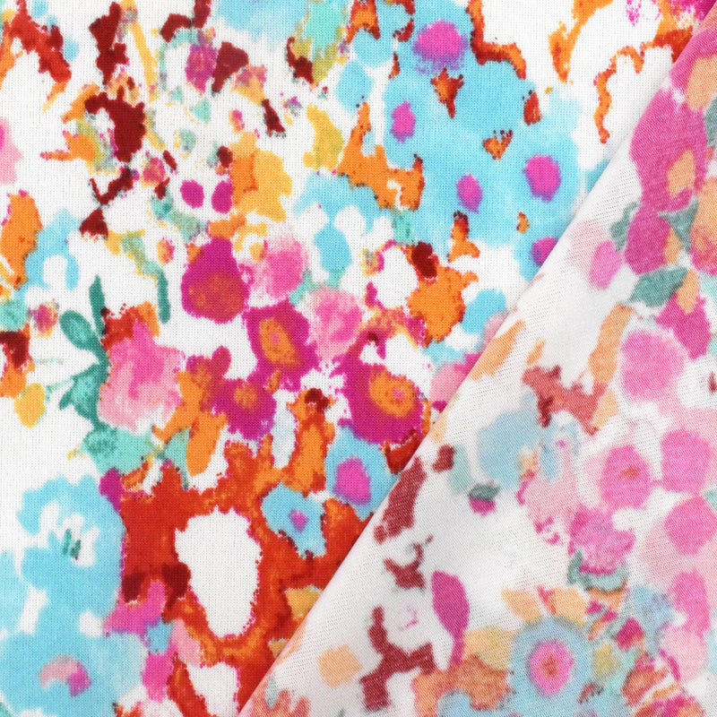 Party Pink-Soft Blue-Multi Floral Printed Stretch Activewear Knit Fabric