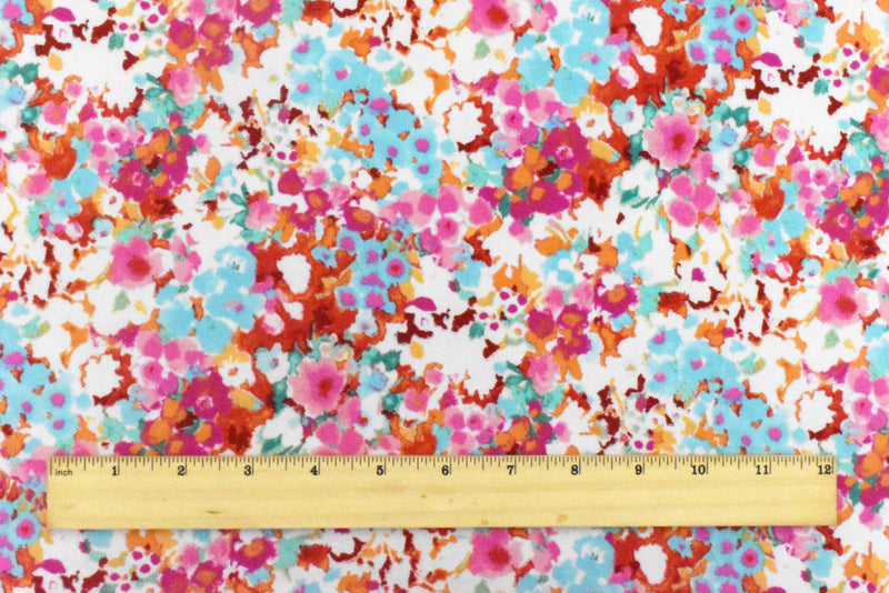 Party Pink-Soft Blue-Multi Floral Printed Stretch Activewear Knit Fabric