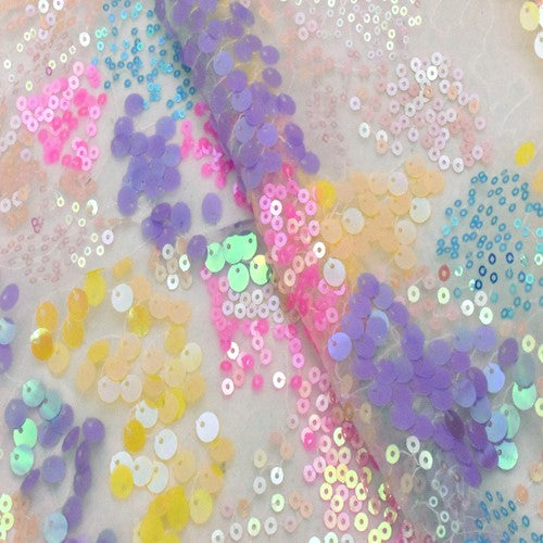 Purple/Multi Abstract Sequined Stretch Mesh Tulle Fabric
