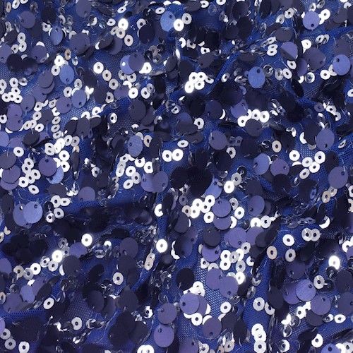 Blue/Black/Silver Confetti Sequined Stretch Mesh Fabric