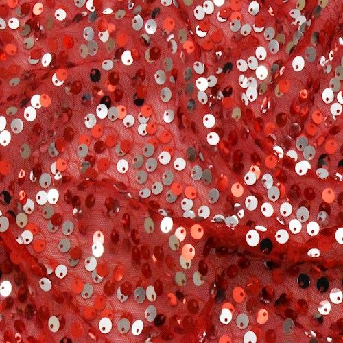 Red/Silver Semi-Sheer Sequined Mesh Tulle Fabric