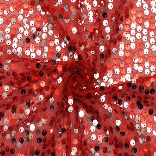 Red/Silver Semi-Sheer Sequined Mesh Tulle Fabric
