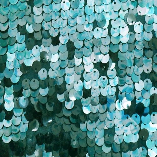 1 1/2 YD PC-Mermaid Teal/Silver Sheer Sequined Stretch Mesh Fabric