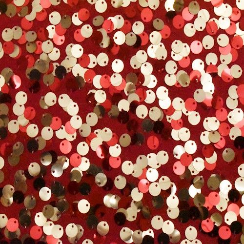 Red/Festive Gold Sequined Knit Fabric