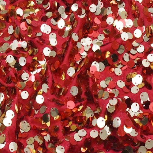 Red/Festive Gold Sequined Knit Fabric