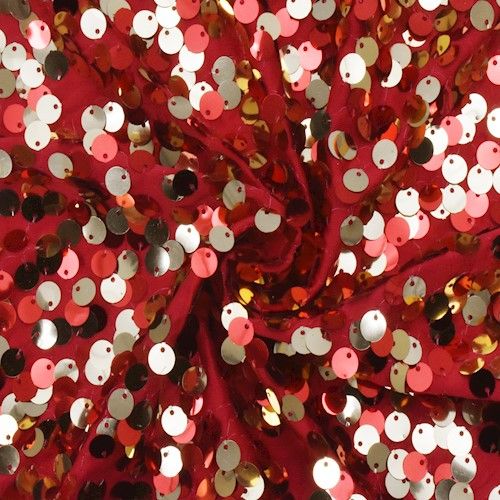 Red/Festive Gold Sequined Knit Fabric