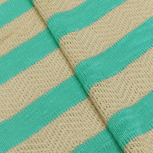 Turquoise/Cream Beige Semi-Opaque Striped Knit Fabric