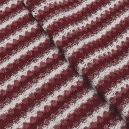 Burgundy/Mauve/White Striped Waffle Knit Fabric