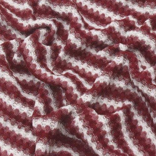 Burgundy/Mauve/White Striped Waffle Knit Fabric