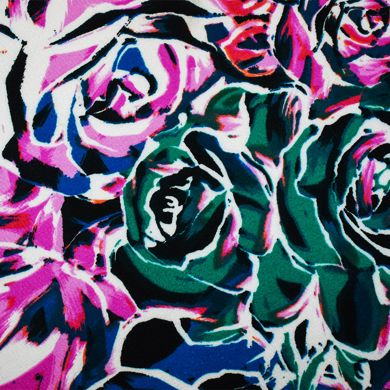 2 5/8 YD PC-Pink-Multi Nylon Poly Stretch Spandex Floral Print Crepe Double Knit Fabric