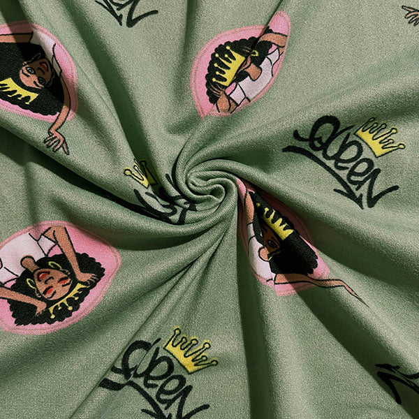 3 1/4 YD PC-Green Queen Print Double Brushed Knit Fabric