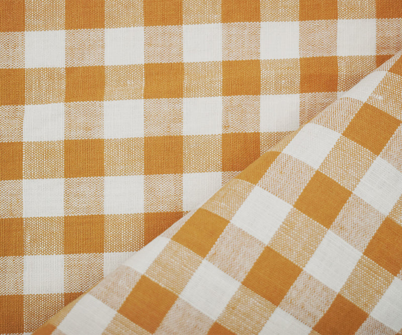 Yellow-Ivory Cotton-Linen Famous Maker Gingham Check Woven Fabric