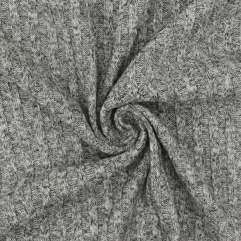Winter Gray-White-Black Texture Stretch Poly 4x4 Rib Knit Fabric